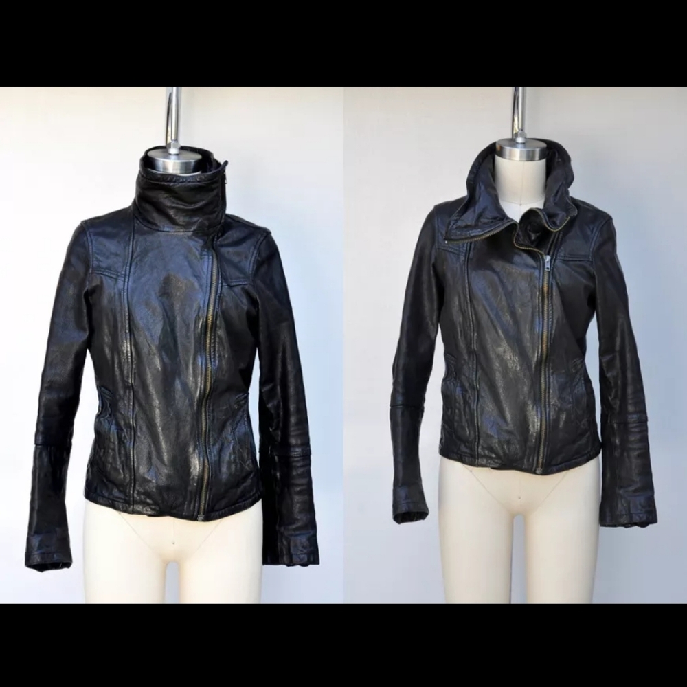 ALL SAINTS HESTON Black Leather Jacket - Biker Motorcycle Rocker Punk Supple - Picture 1 of 12
